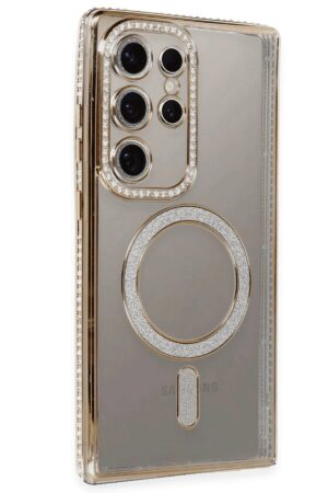 Samsung Galaxy S24 Ultra Kılıf Joke Simli Magneticsafe Kılıf - Gold-(5796)