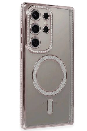 Samsung Galaxy S24 Ultra Kılıf Joke Simli Magneticsafe Kılıf - Pembe-(5796)