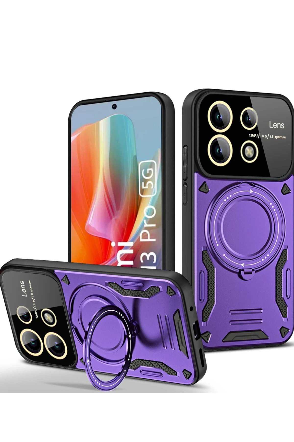 Xiaomi Redmi Note 13 Pro 5G Kılıf Joy Lens Standlı Kapak - Mor-(5796)