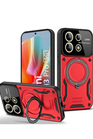 Xiaomi Redmi Note 13 Pro 5G Kılıf Joy Lens Standlı Kapak - Kırmızı-(5796)