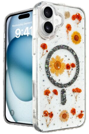 iPhone 16 Kılıf Daisy Simli Magsafe Kapak - Siyah-(5796)