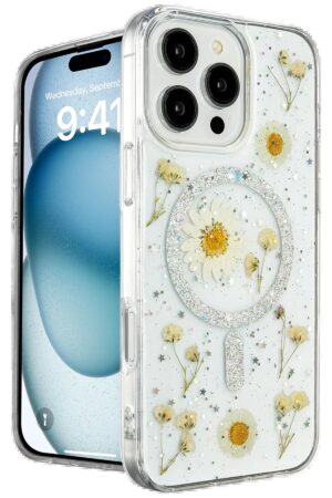 iPhone 16 Pro Kılıf Daisy Simli Magsafe Kapak - Gümüş-(5796)