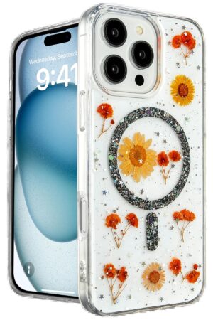 iPhone 16 Pro Max Kılıf Daisy Simli Magsafe Kapak - Siyah-(5796)