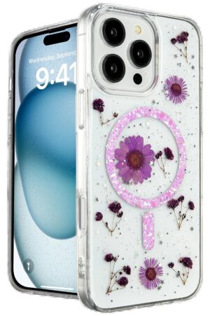 iPhone 16 Pro Max Kılıf Daisy Simli Magsafe Kapak - Mor-(5796)