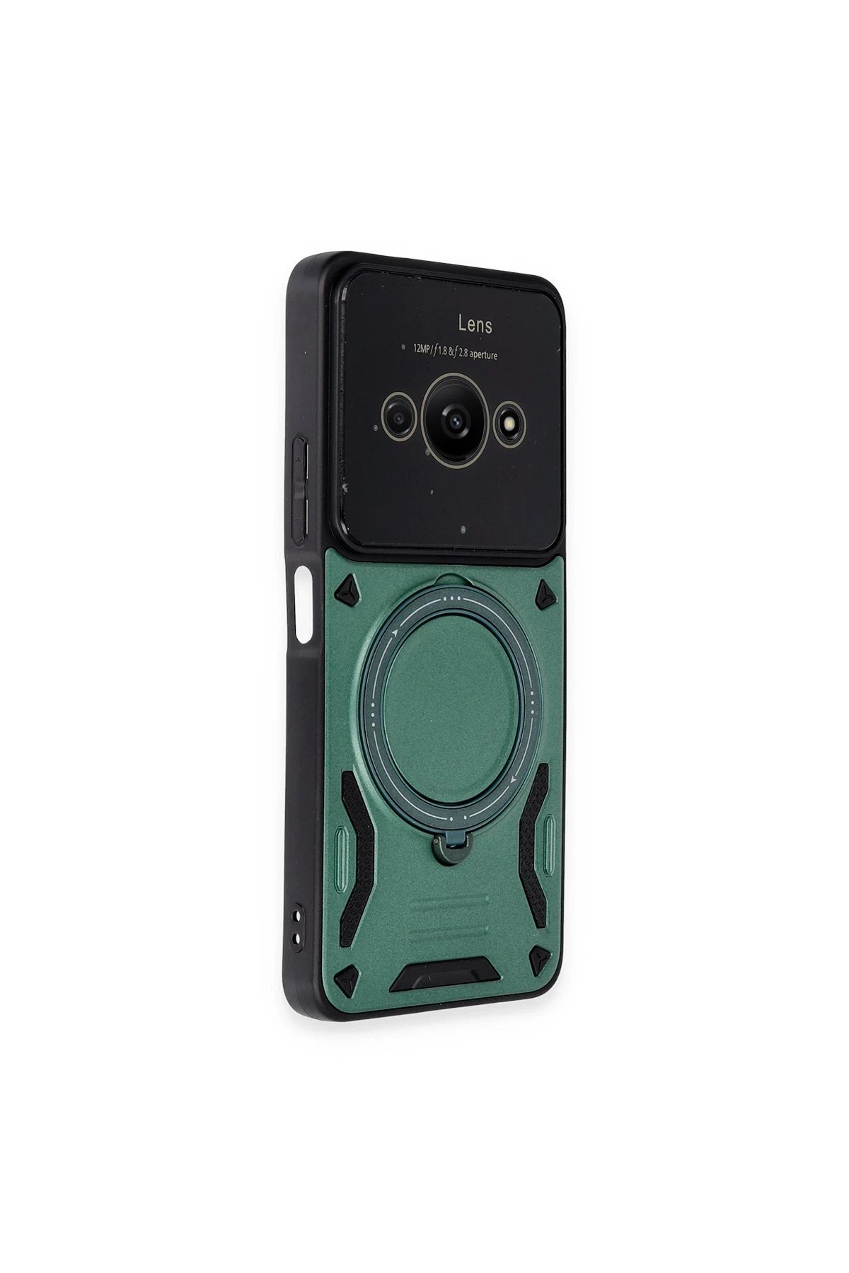 Xiaomi Poco C61 Kılıf Joy Lens Standlı Kapak - Koyu Yeşil-(5796) - Görsel 2