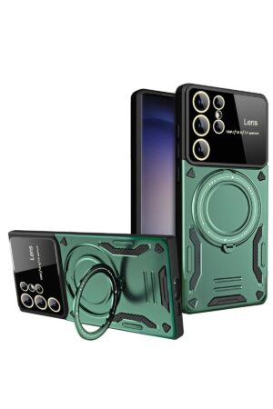 Samsung Galaxy S24 Ultra Kılıf Joy Lens Standlı Kapak - Koyu Yeşil-(5796)