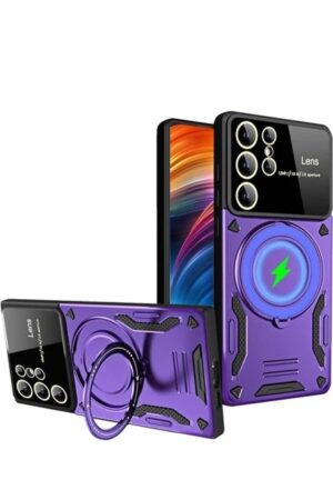 Samsung Galaxy S24 Ultra Kılıf Joy Lens Standlı Kapak - Mor-(5796)