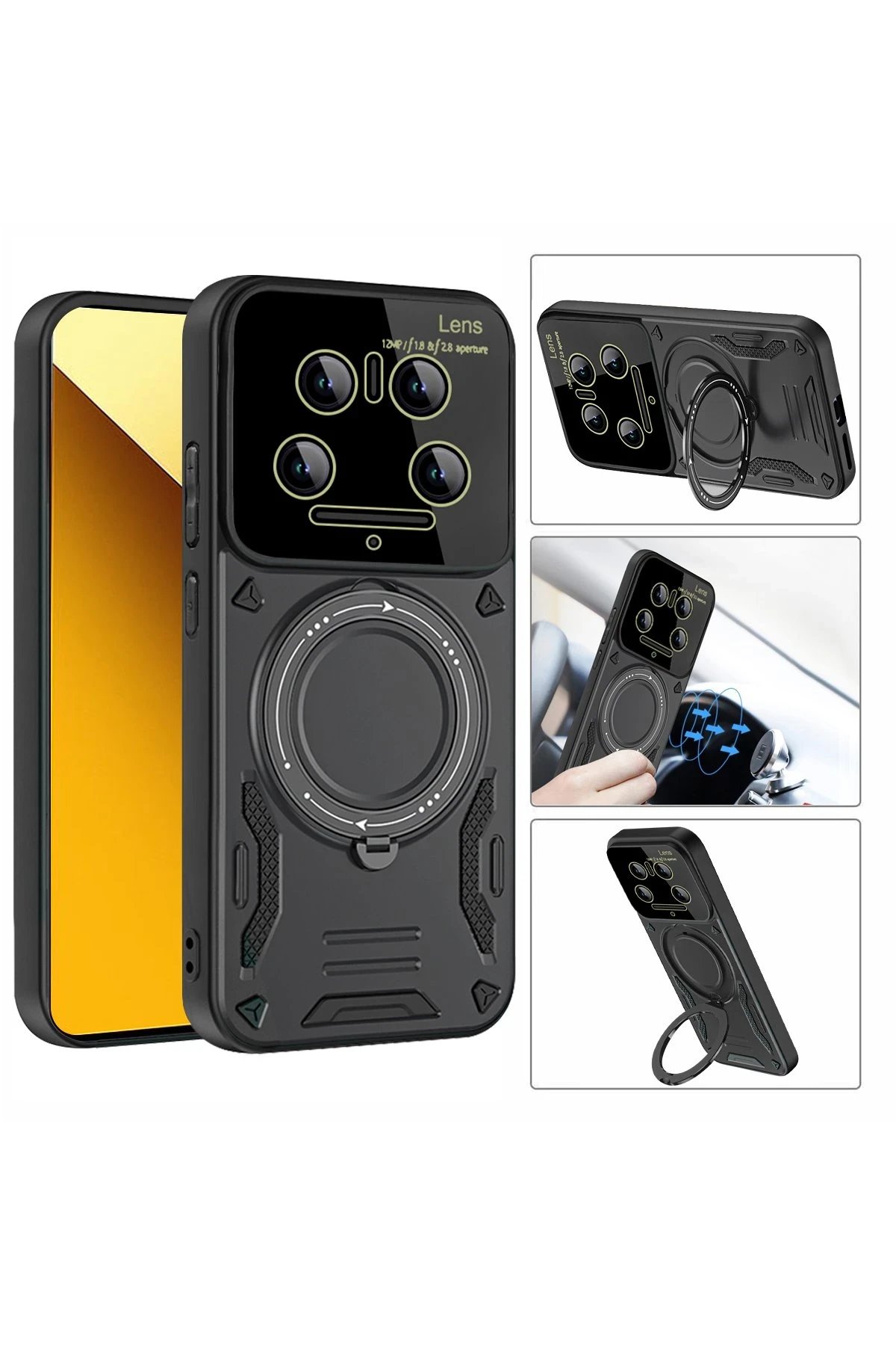 Xiaomi Mi 14 Ultra Kılıf Joy Lens Standlı Kapak - Siyah-(5796) - Görsel 2