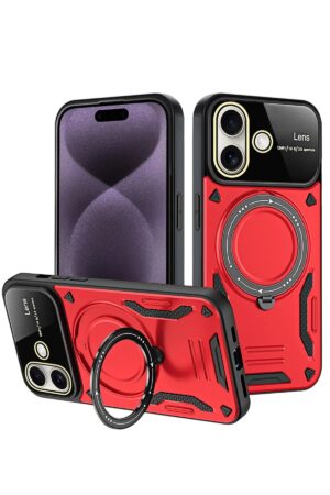iPhone 16 Kılıf Joy Lens Standlı Kapak - Kırmızı-(5796)