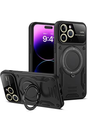 iPhone 16 Pro Kılıf Joy Lens Standlı Kapak - Siyah-(5796)