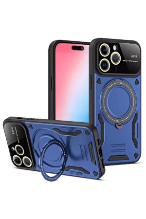 iPhone 16 Pro Kılıf Joy Lens Standlı Kapak - Lacivert-(5796)