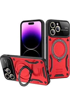 iPhone 16 Pro Kılıf Joy Lens Standlı Kapak - Kırmızı-(5796)