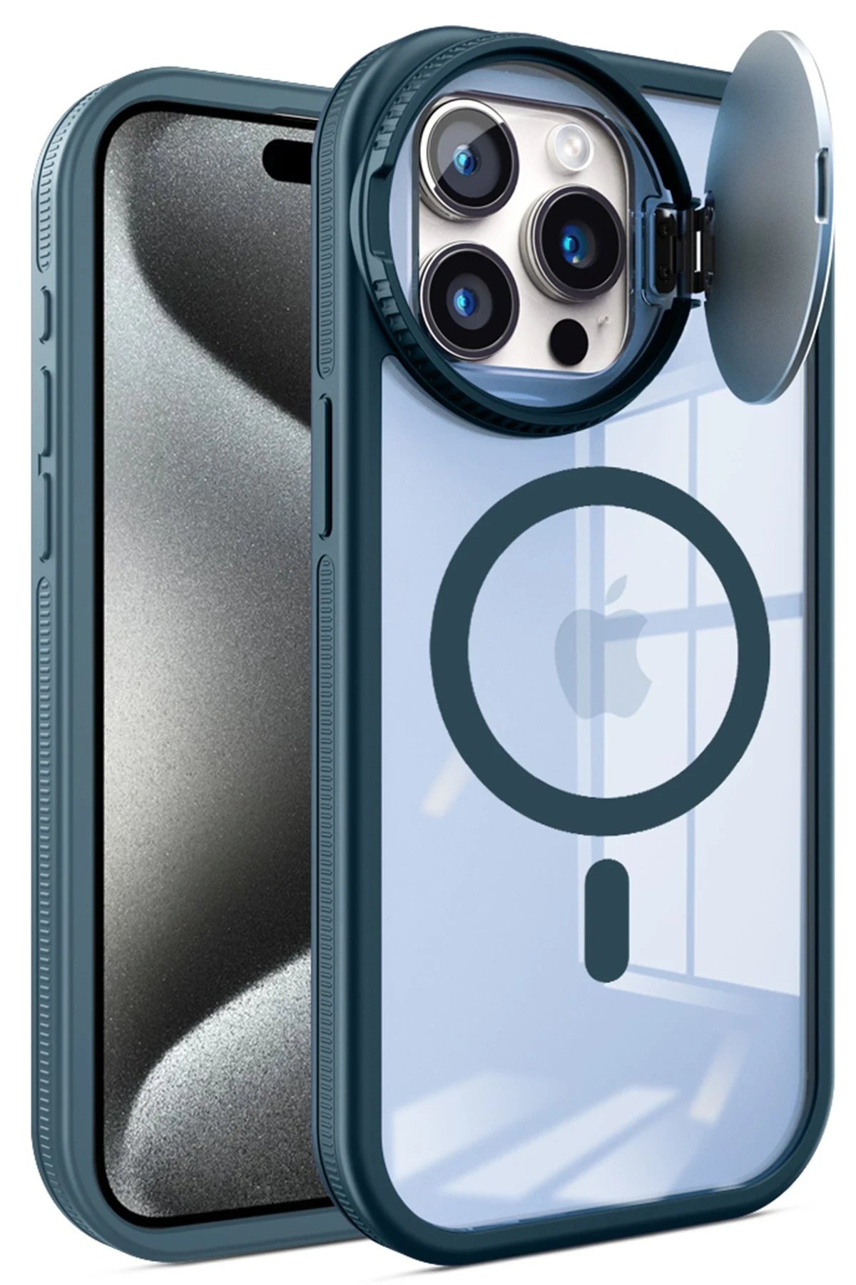 iPhone 15 Pro Kılıf Teleskop Lens Magsafe Silikon Kapak - Lacivert-(5796) - Görsel 2