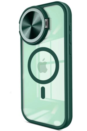 iPhone 15 Pro Max Kılıf Teleskop Lens Magsafe Silikon Kapak - Koyu Yeşil-(5796)