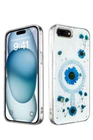 iPhone 7 Plus Kılıf Daisy Simli Magsafe Kapak - Mavi-(5796)