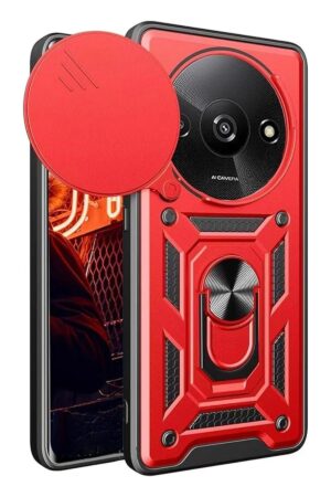 Xiaomi Redmi A3 4G Kılıf Pars Lens Yüzüklü Silikon - Kırmızı-(5796)