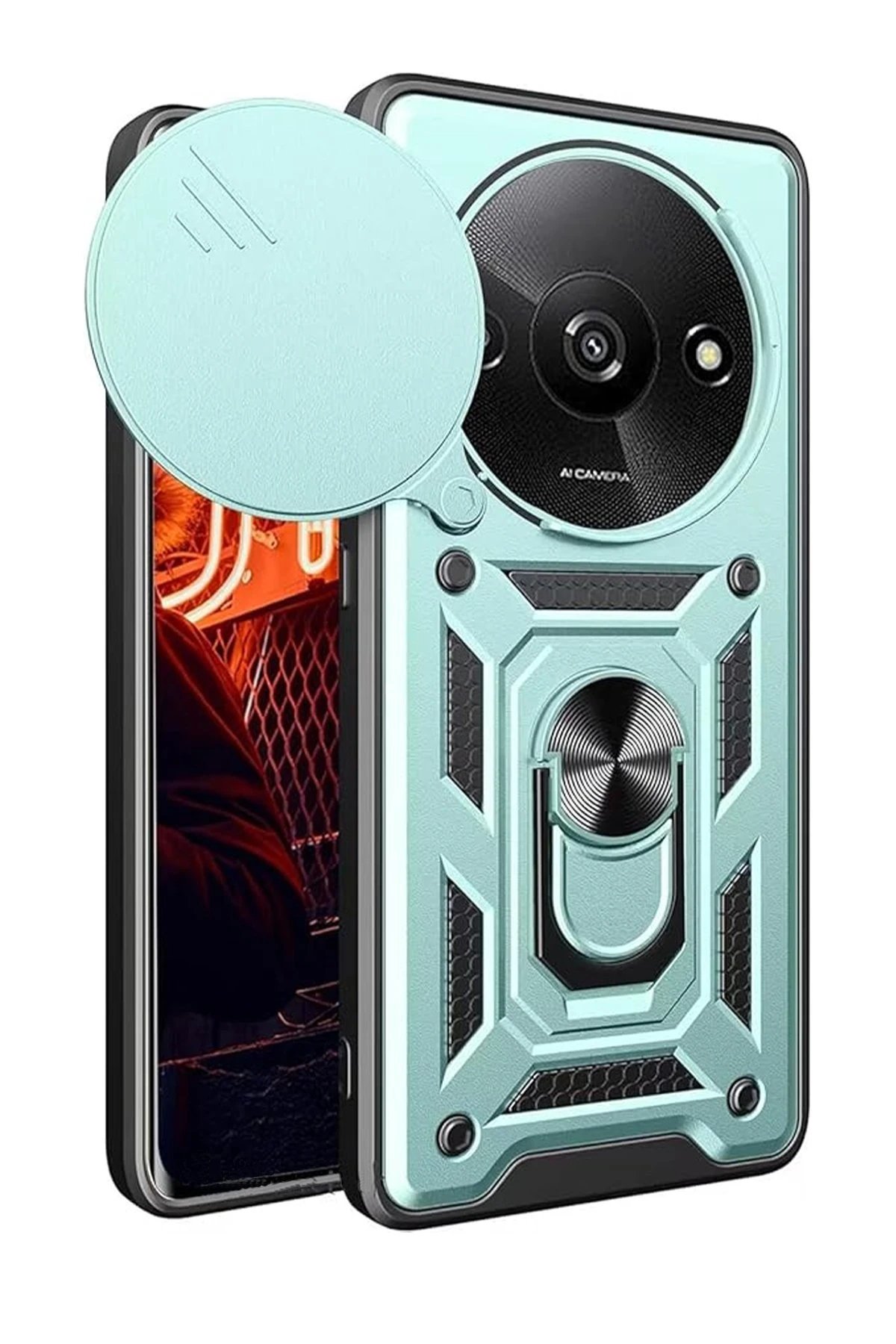 Xiaomi Redmi A3 4G Kılıf Pars Lens Yüzüklü Silikon - Yeşil-(5796)