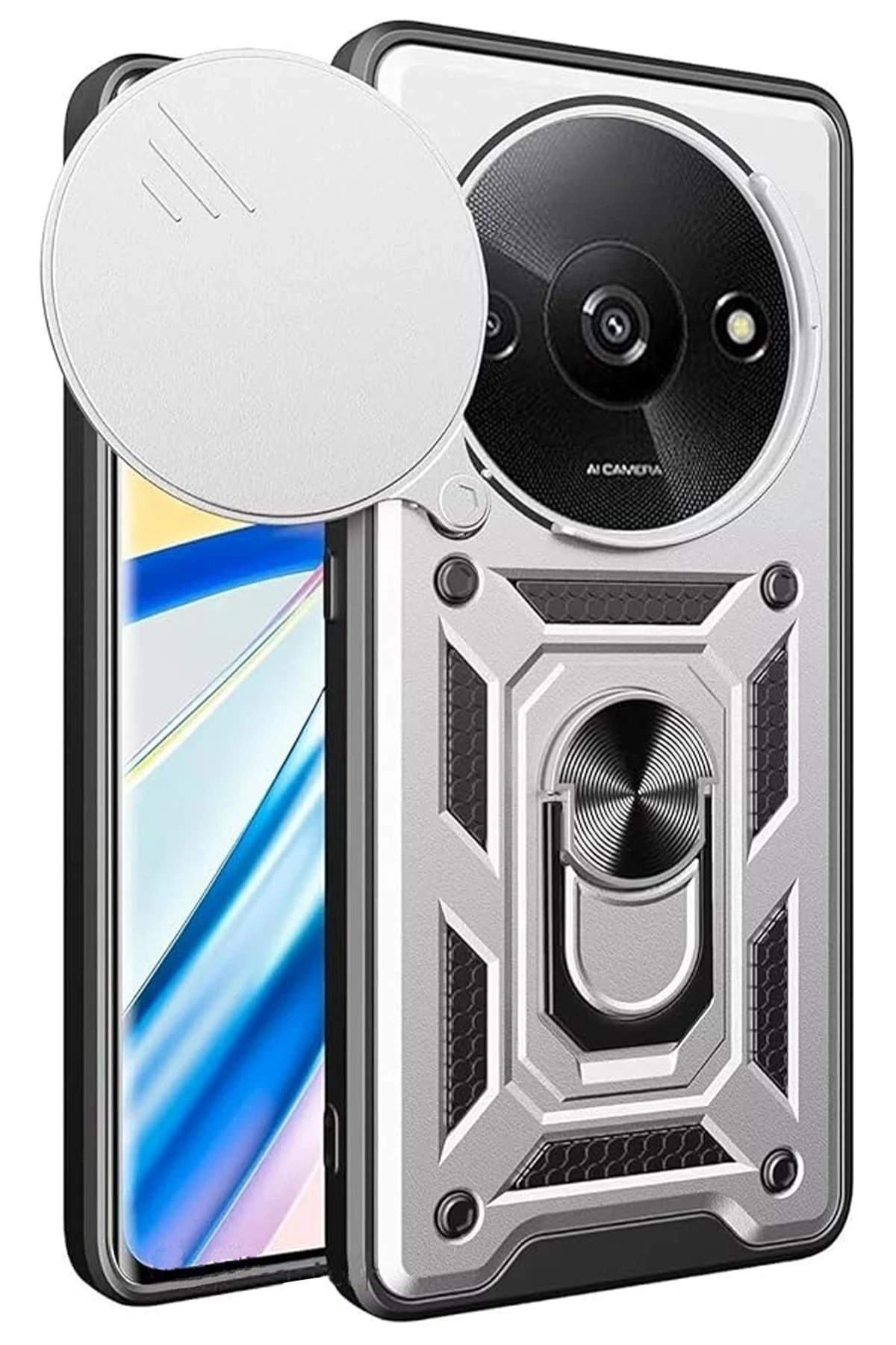 Xiaomi Redmi A3 4G Kılıf Pars Lens Yüzüklü Silikon - Gümüş-(5796)