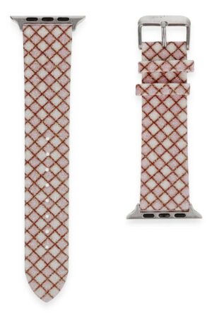 Apple Watch 38mm Karo Motif Kordon - Pembe-(5796)