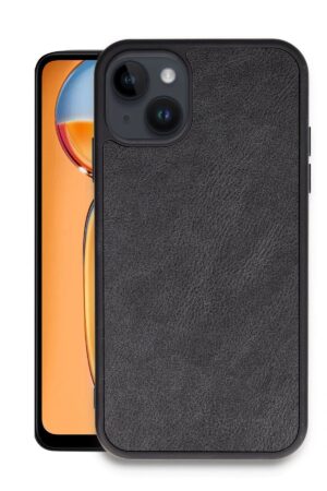 iPhone 14 Kılıf Aras Deri Kapak - Siyah-(5796)