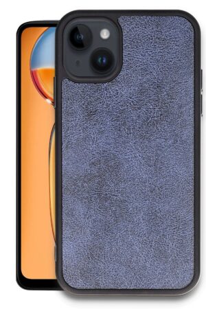 iPhone 14 Kılıf Aras Deri Kapak - Lacivert-(5796)