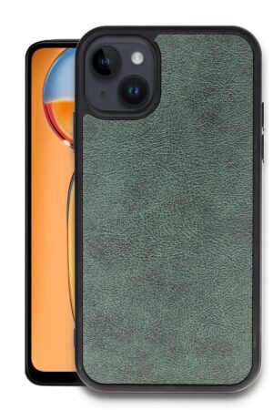 iPhone 14 Kılıf Aras Deri Kapak - Koyu Yeşil-(5796)