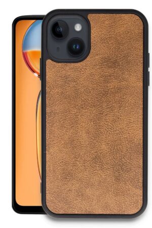 iPhone 14 Kılıf Aras Deri Kapak - Taba-(5796)