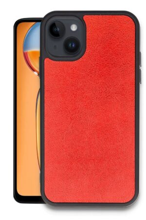 iPhone 15 Kılıf Aras Deri Kapak - Kırmızı-(5796)