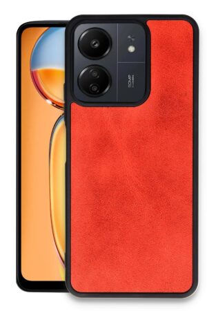 Xiaomi Redmi 13C Kılıf Aras Deri Kapak - Kırmızı-(5796)