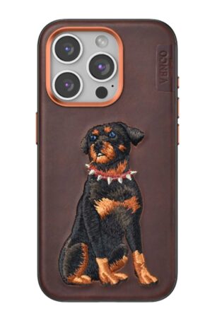 iPhone 15 Pro Perma Desenli Kapak - Koyu Kahve-(5796)