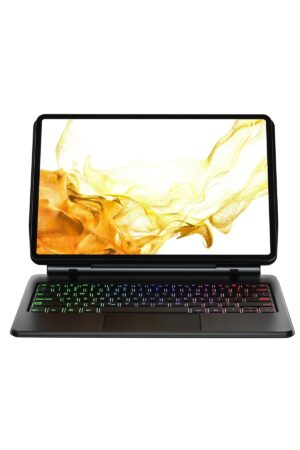 Samsung Galaxy T870 Tab S7 11 Kılıf Eternal Ledli Klavyeli Tablet Kılıfı - Siyah-(5796)