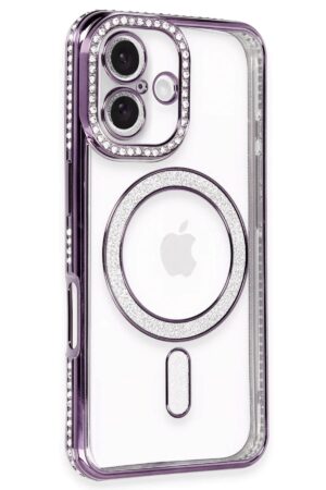 iPhone 16 Kılıf Joke Simli Magneticsafe Kılıf - Derin Mor-(5796)