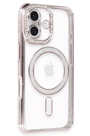 iPhone 16 Kılıf Joke Simli Magneticsafe Kılıf - Pembe-(5796)