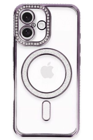 iPhone 16 Plus Kılıf Joke Simli Magneticsafe Kılıf - Derin Mor-(5796)