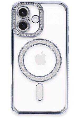 iPhone 16 Plus Kılıf Joke Simli Magneticsafe Kılıf - Mavi-(5796)