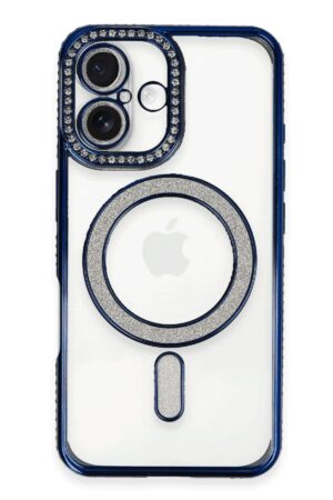 iPhone 16 Plus Kılıf Joke Simli Magneticsafe Kılıf - Lacivert-(5796)