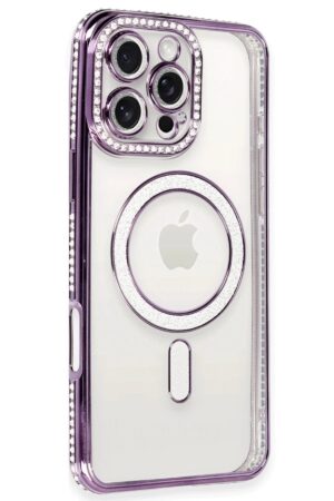 iPhone 16 Pro Kılıf Joke Simli Magneticsafe Kılıf - Derin Mor-(5796)