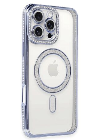 iPhone 16 Pro Kılıf Joke Simli Magneticsafe Kılıf - Mavi-(5796)