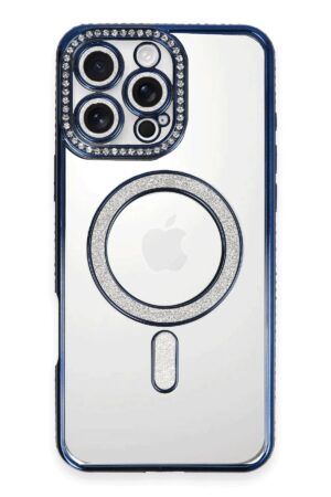 iPhone 16 Pro Kılıf Joke Simli Magneticsafe Kılıf - Lacivert-(5796)