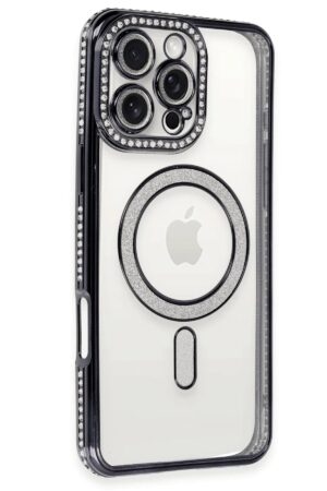 iPhone 16 Pro Max Kılıf Joke Simli Magneticsafe Kılıf - Siyah-(5796)