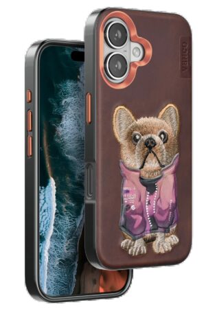 iPhone 16 Cute Desenli Kapak - Koyu Kahve-(5796)