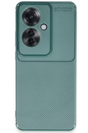 Oppo Reno 11F Kılıf Auto Focus Karbon Kapak - Koyu Yeşil-(5796)