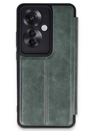 Oppo Reno 11F Kılıf Flip Cover - Koyu Yeşil-(5796)