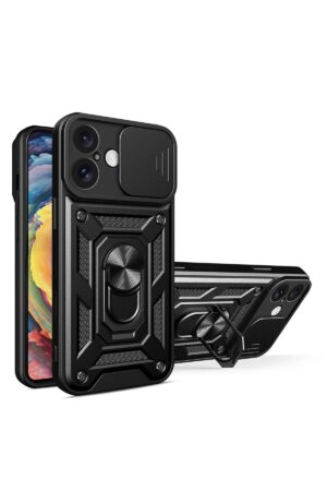 iPhone 16 Kılıf Pars Lens Yüzüklü Silikon - Siyah-(5796)