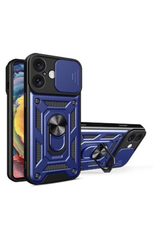 iPhone 16 Kılıf Pars Lens Yüzüklü Silikon - Lacivert-(5796)