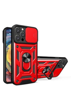 iPhone 16 Pro Max Kılıf Pars Lens Yüzüklü Silikon - Kırmızı-(5796)