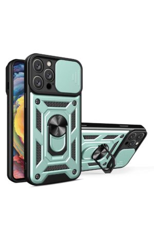 iPhone 16 Pro Max Kılıf Pars Lens Yüzüklü Silikon - Yeşil-(5796)