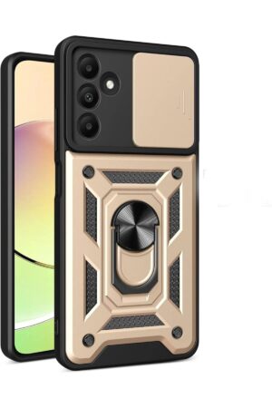 Samsung Galaxy M15 Kılıf Pars Lens Yüzüklü Silikon - Gold-(5796)