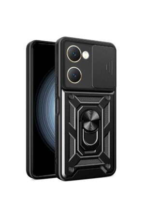 Vivo Y18 Kılıf Pars Lens Yüzüklü Silikon - Siyah-(5796)