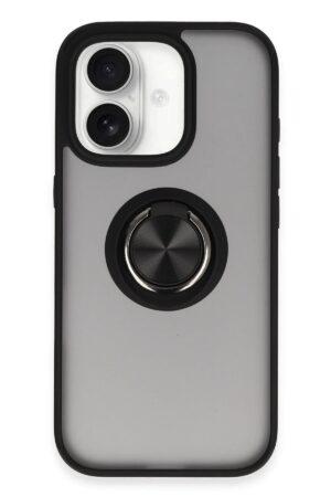 iPhone 16 Kılıf Montreal Yüzüklü Silikon Kapak - Siyah-(5796)